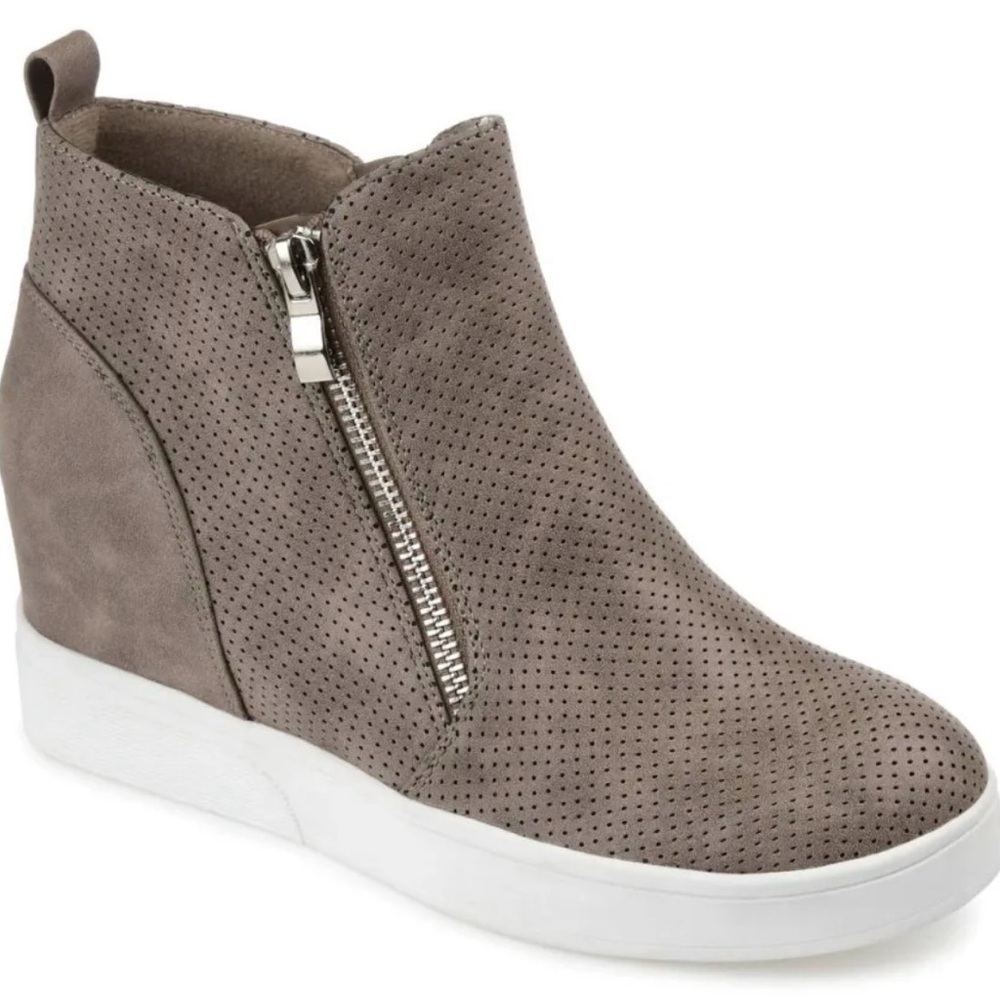 Journee Collection Pennelope Taupe Ankle Wedge Booties Sneakers Heels